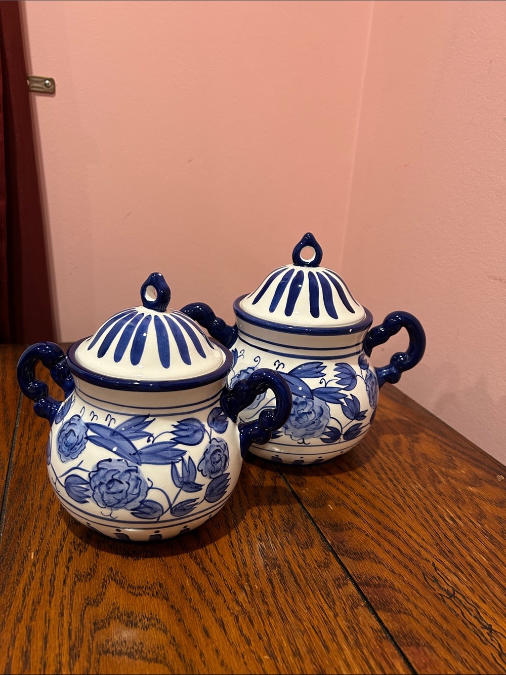 Blue Rhapsody Blue and White Floral Ceramic Jars with Lids